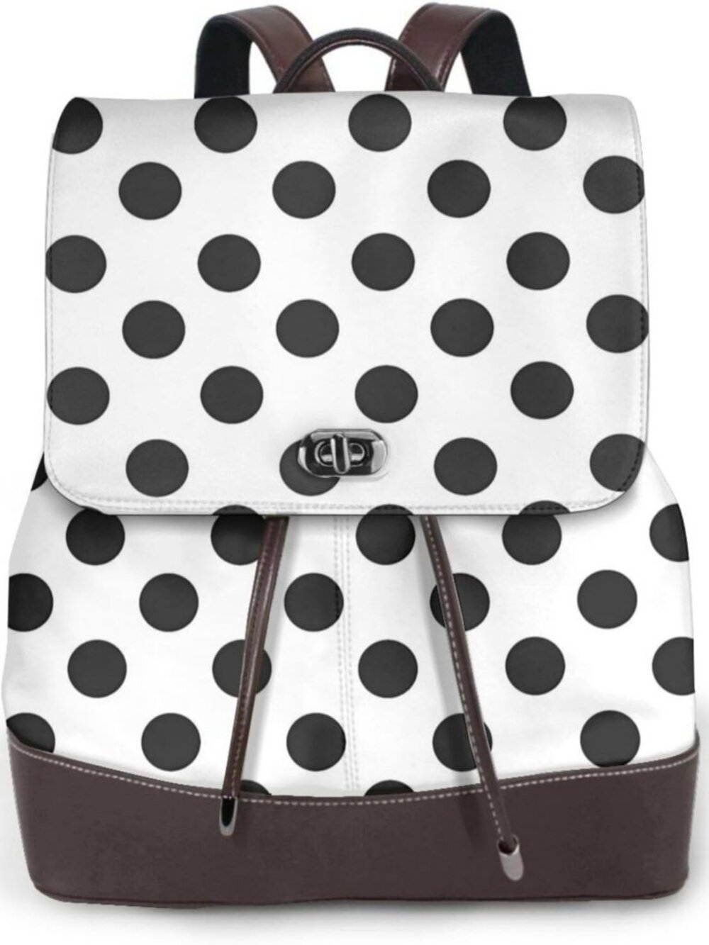 Cute Polka Dot Black & White Backpack Purse - Lightweight Leather Rucksack for